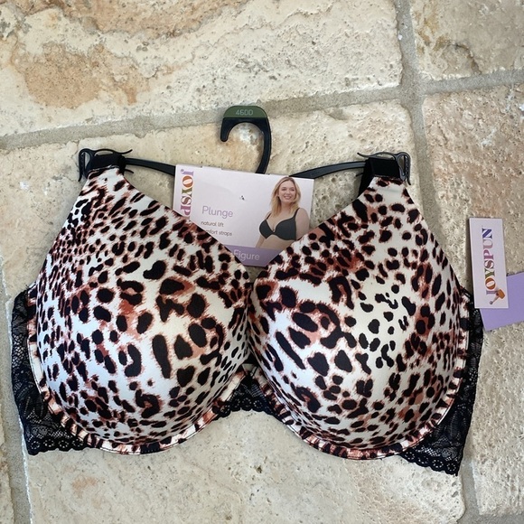 Leopard Plunge Push Up Bra Various Plus Sizes 40DD, 44DD, 46DD Lace, Wire - Picture 1 of 5